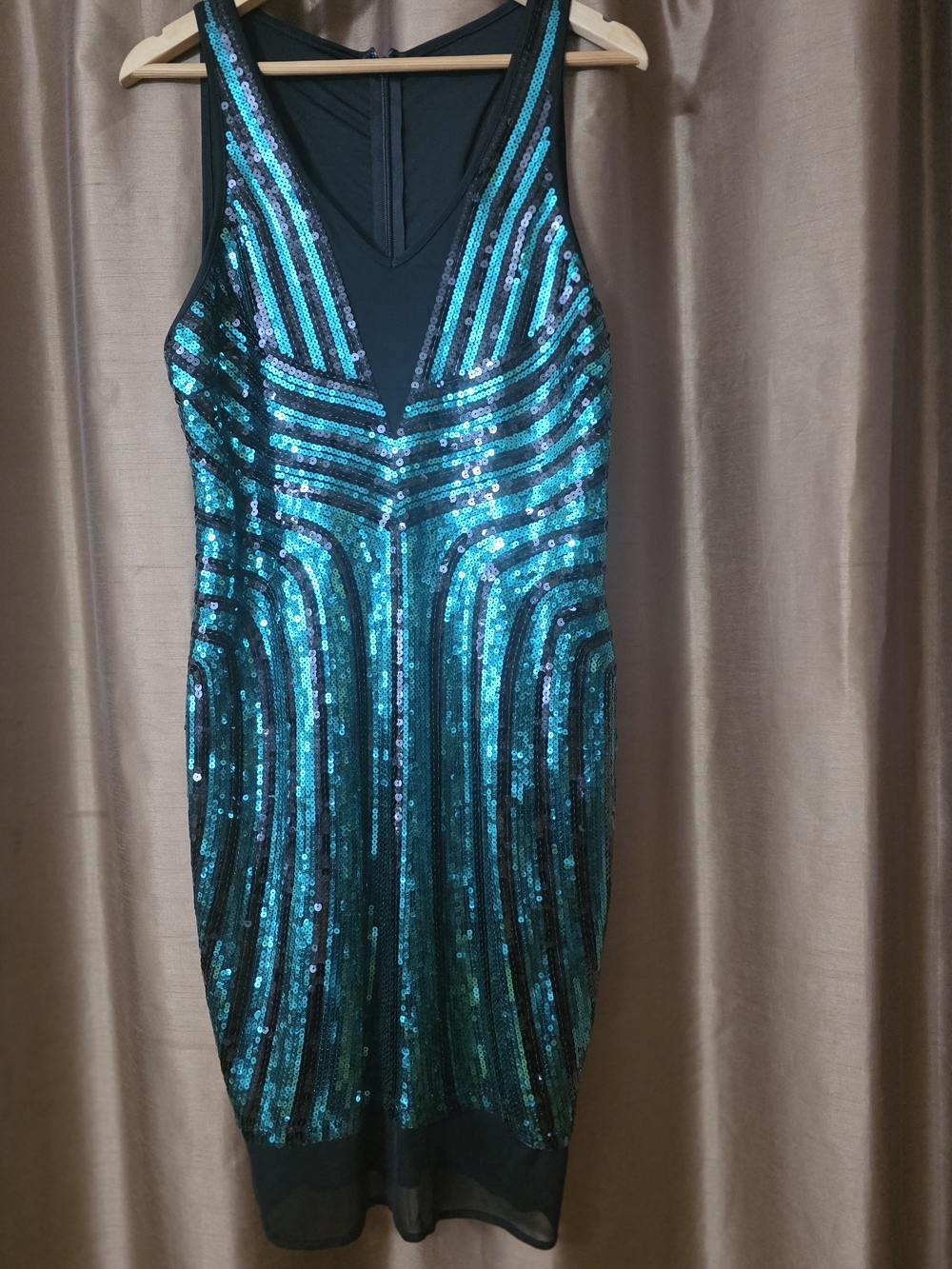 Sequined Teal Midi Bodycon Dress - Sleeveless Evening Dress